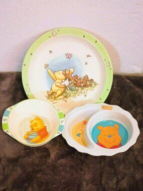 Winnie The Pooh 3 pc Dish Set Disney Y2K 2002 The First Years Plate & Bowls